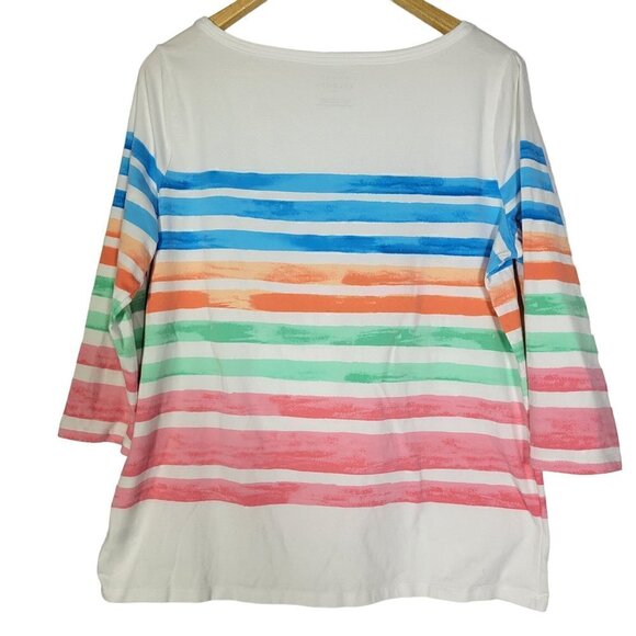Talbots Women's Cotton/Spandex Water Color Striped 3/4 Sleeve top Size 1X - Picture 7 of 11
